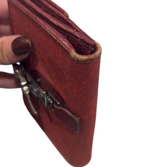 Gucci Black Monogram Red Leather Bifold Wallet Jackie O Style GG Logo ( GOOD CON - Picture 5 of 10